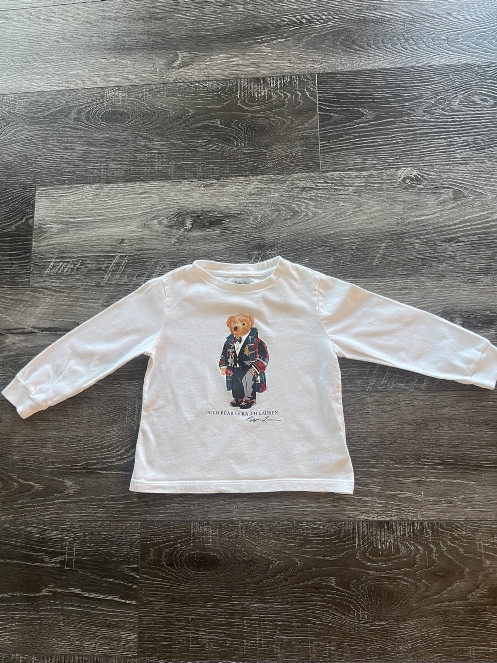 Ralph Lauren White Kids Long-Sleeve Tee with Polo Bear Graphic